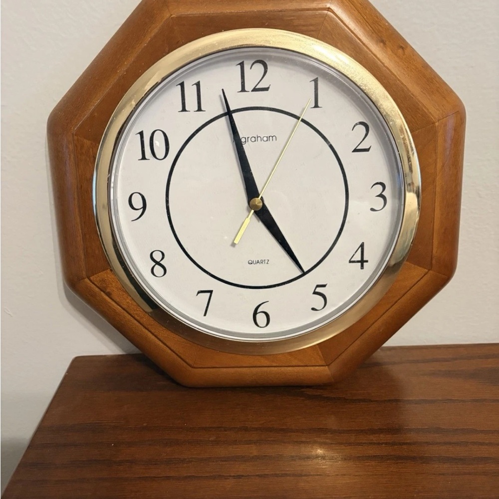 Vintage INGRAHAM 12" Hexagonal Battery Powered Wood Frame Wall Clock